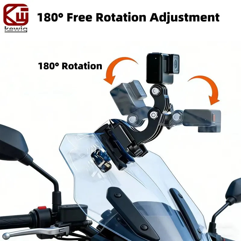 Kewig Motorcycle Windshield Camera Mount 6061 Aluminum Anti-Rust Anti-slip 180° Rotation for GoPro DJI Insta360 Action Camera