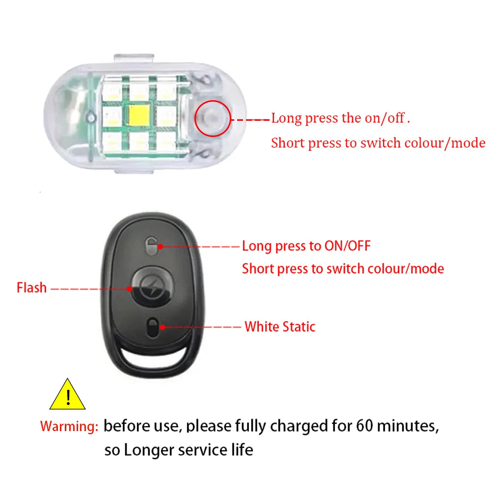 1/2/4x Magnetic 7Colors Wireless Aircraft LED RGB Drone Strobe Light for Motorcycle Car Bike Remote Warning Light Signal Light