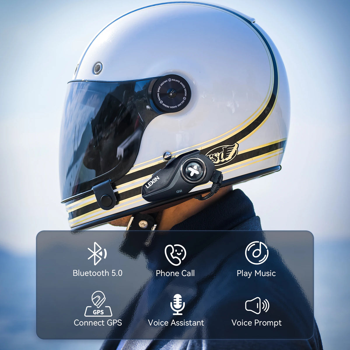 Lexin G1 Motorcycle Bluetooth Headsets for Helmet, Bluetooth 5.0, High Definition Speakers, Sound Quality Upgrade
