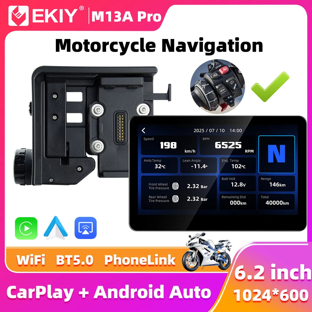EKIY 6.2" Wireless CarPlay Moto Android Auto For BMW R1200GS R1250GS F800 F900 S1000XR GPS Motorcycle Navigation For WonderWheel