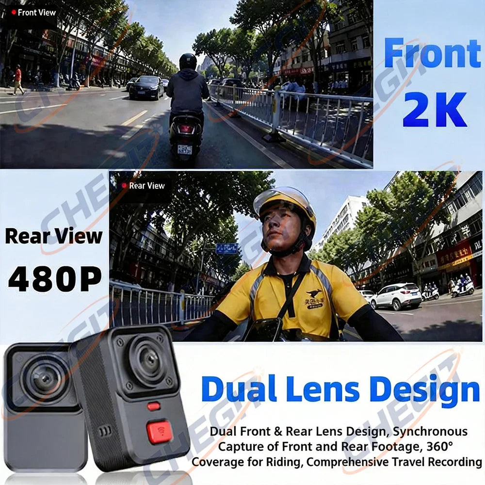New Motorcycle Camera Dual lens 2K+480P HD DVR 170° Wide Angle Lens TypeC Loop Recording with GSensor WiFi Waterproof