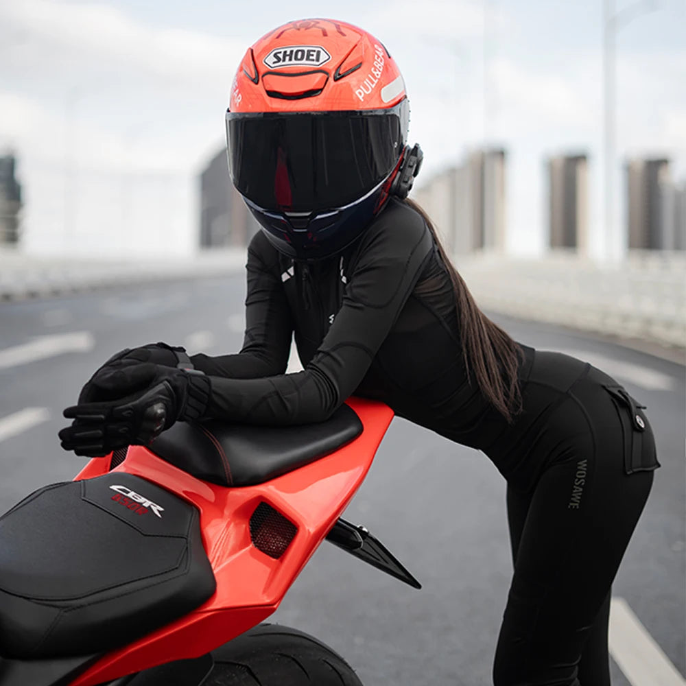 WOSAWE Women Motorcycle Jacket and Pants Set with Removable Pads Soft Padded Gear Summer Breathable Motocross Clothes Sexy Fit