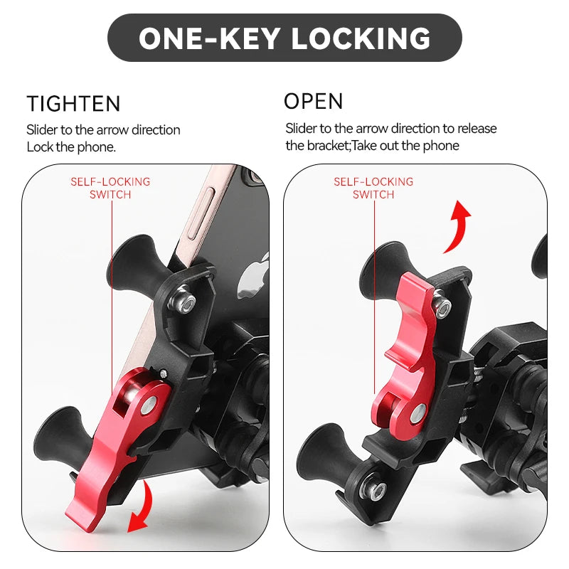 Motorcycle Bicycle Handlebar Cell Phone Holder Quick Mount Universal E-Bike Scooter Phone Mount for 4.7-7'' Mobile Devices