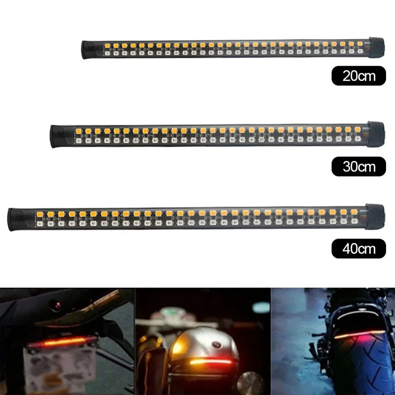 Motorcycle LED Tail Light Strip 12V Yellow Flowing Turn Single Indicator Lights Red Strobe Lamp Brake Lights Decor Light Band
