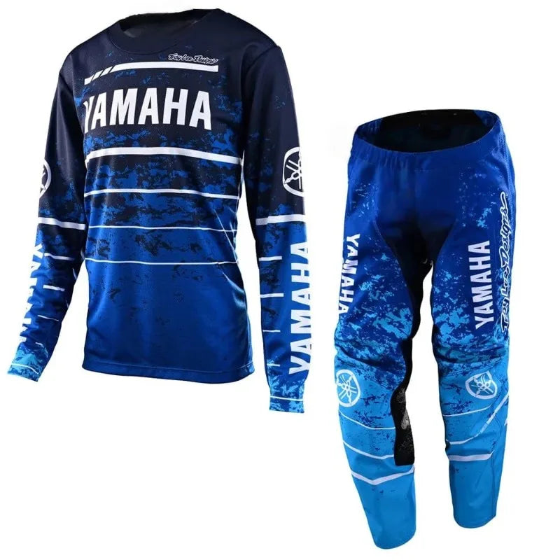 Summer Yamaha Fashion Trend Blue Striped Long Sleeved Pants Set for Men Women Sun Protection Motorcycle Riding Sportswear