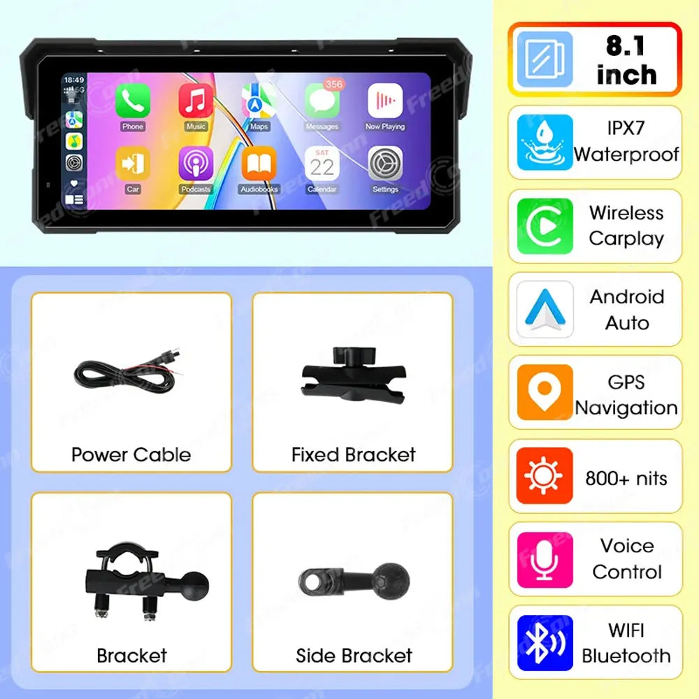 Freedconn Motorcycle Navigation Carplay Android Auto Moto Display Screen Portable Motobike Digital Dashboard Waterproof Monitor