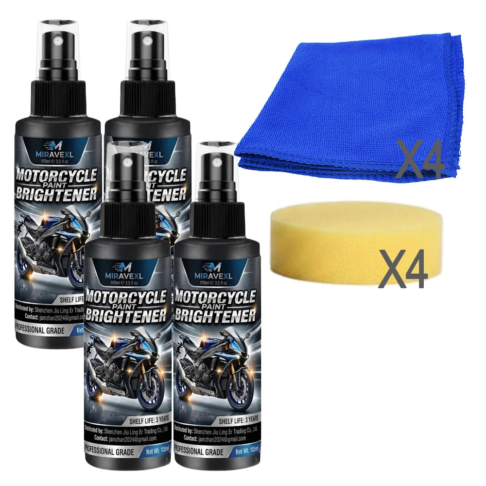 MIRAVEXL Motorcycle Paint Brightener Spray - Professional Polish & High GlossCoating Kit with Large Sponge & Microfiber Cloth