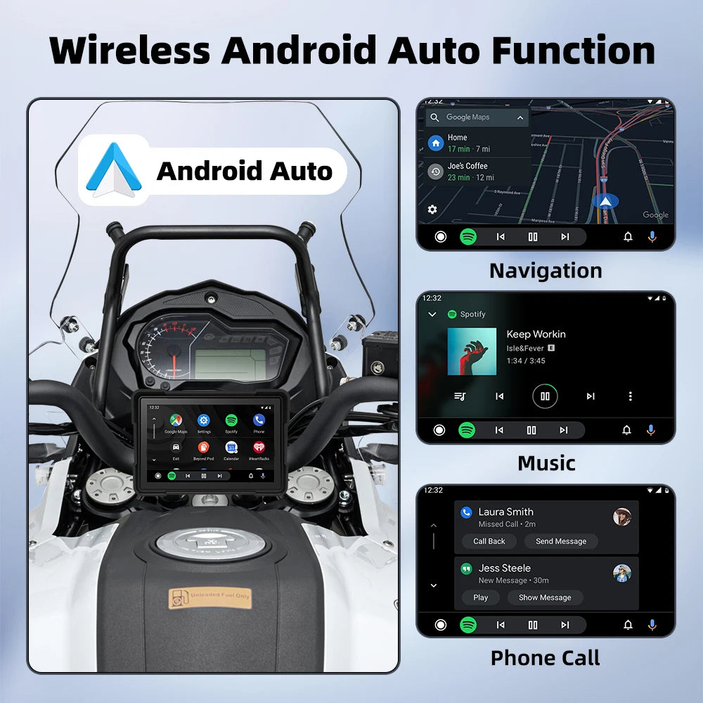 EKIY 5.0 inch Wireless CarPlay Moto Android Auto Portable Digital Motorcycle Dashboard GPS Navigation Display Screen Monitor