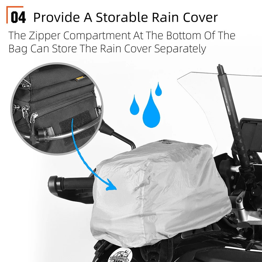 Rhinowalk Motorcycle Tank Bag Motor Set With 1.5L Water Bladder 9L Multi Compartment Backpack Hidden Raincover MOLLE System