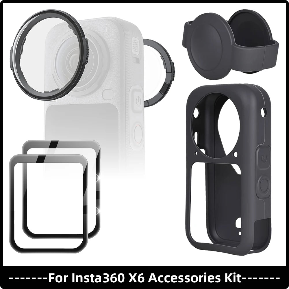 Accessories Set for Insta360 X6 Lens Guard Screen Protector Storage Bag Silicone Case Lens Cap Protective Frame for Insta 360 X6
