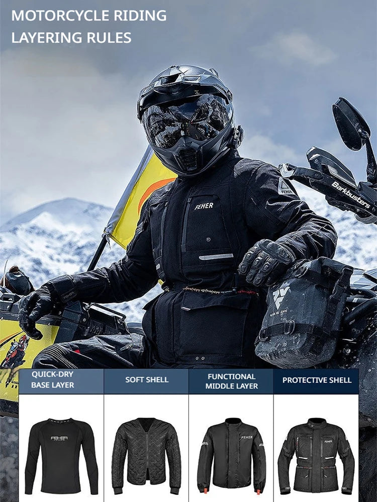 FEHER Autumn Winter Motorcycle Touring Suit Waterproof Removable Liner Thermal Men's Motorcycle Suit JK-059 Breathable Riding Se