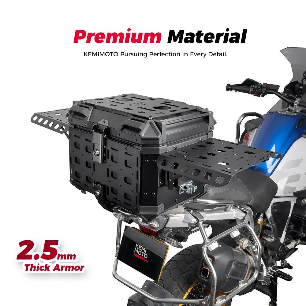 KEMIMOTO Motorcycle Tactical CNC Aluminum Top Tail Rear Luggage Cases Trunk with Panel Organizer Modular Storage Helmet Box