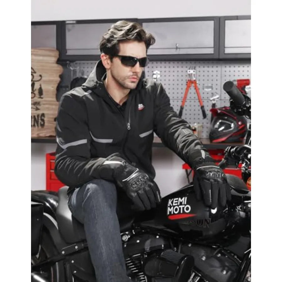 Motorcycle Winter Gloves for Men: Warm Touchscreen Tactical Riding Gloves with Carbon Fiber Protection, Black, Rainproof Windpr