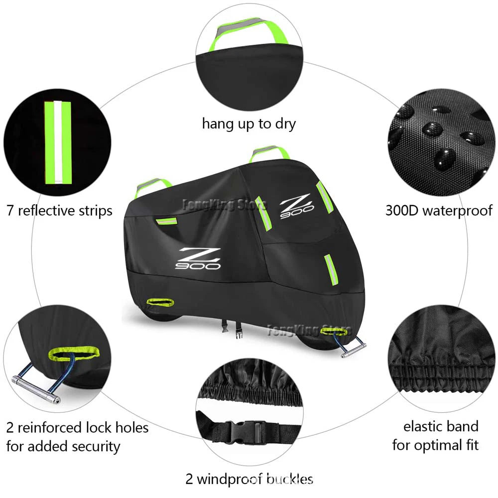 For Kawasaki Z900 Motorcycle Cover UV Protective Dustproof Snowproof Outdoors Rain Waterproof Cover