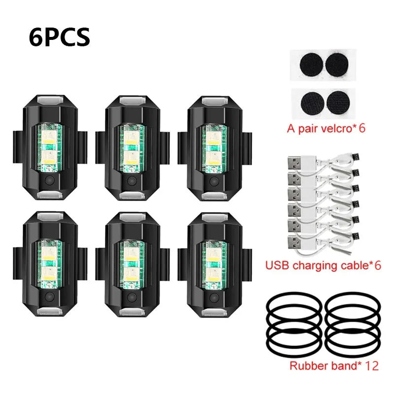 Universal LED Strobe Lights Motorcycle Anti Collision Warning Light USB Charging 7Colors Drone Flash Turn Signal Indicator