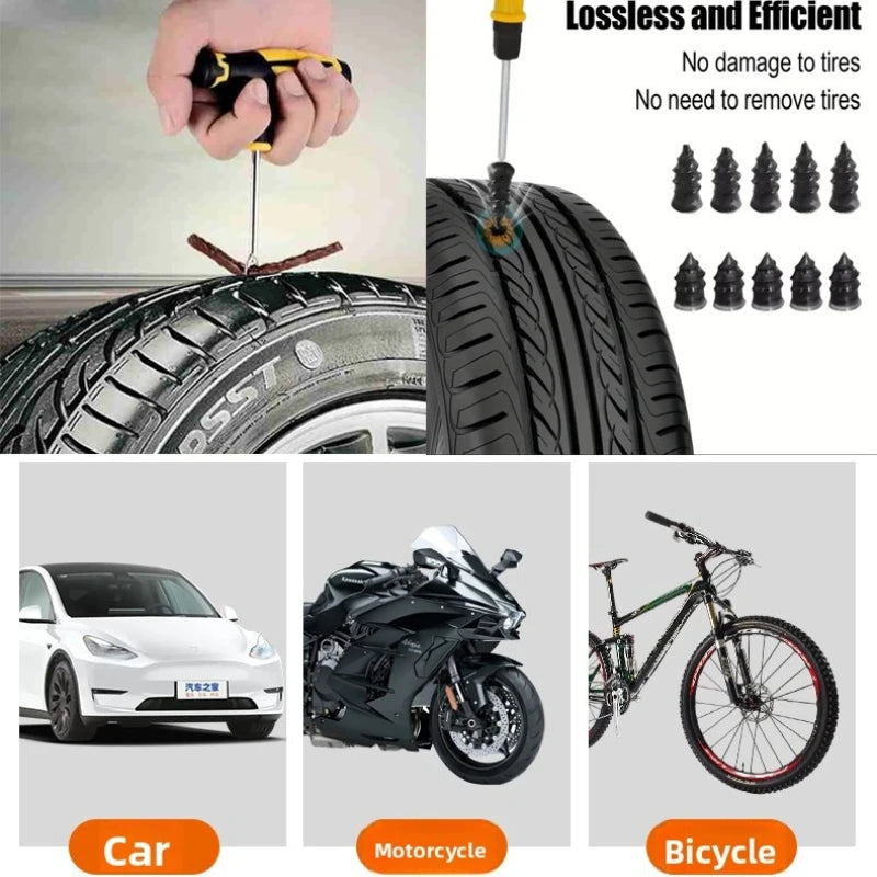 Emergency Tire Repair Kit - Heavy-Duty Glue & Rubber Strips for Flat Puncture Fix on Cars/Trucks/RVs, On-the-Go Safety Solution