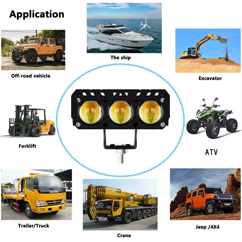 1/2PCS Motorcycle LED Spot Light Dual Color Hi/Low Beam Fog Lamps for Car Trucks SUV UTV 12V Mini Lens Headlight Driving Light