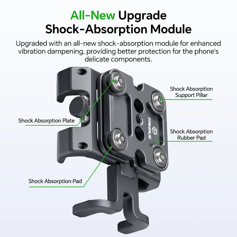FANAUE Motorcycle Bike Phone Holder Mount Aluminum Alloy with Vibration Dampener ATV/ UTV Bike Scooter Handlebar GPS Clip