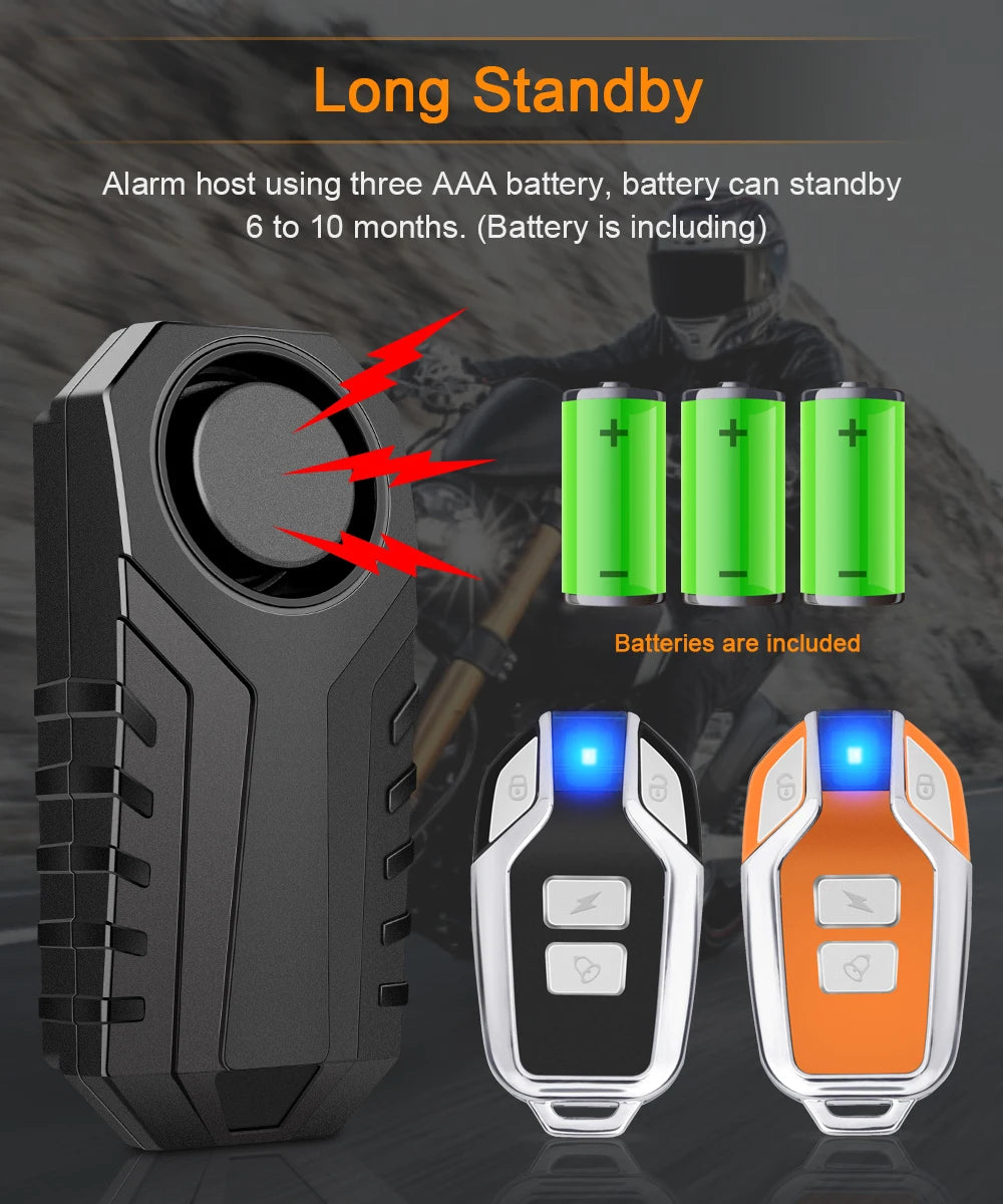 Wireless Motorcycle Bike Vibration Alarm IP55 Waterproof Bicycle Alarm Remote Control Anti-theft Motobike Detector Alarm System