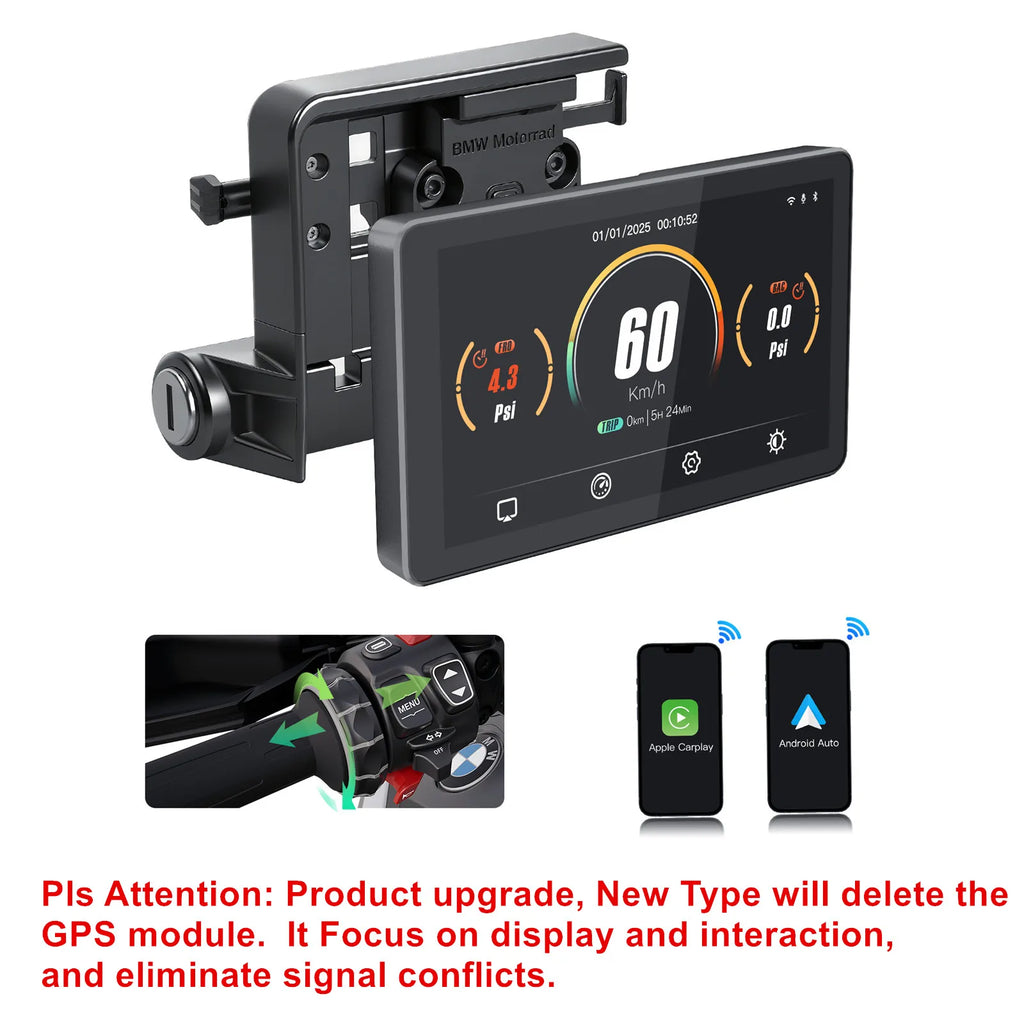 For BMW Motorcycle R1200GS R1250GS R1300GS S1000XR 6" Wireless CarPlay Android Auto Portable Digital Dashboard Navigation Screen