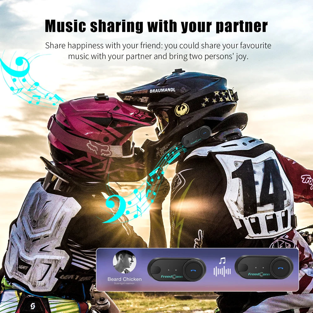 Freedconn Helmet Bluetooth Headset Group Motorcycle Intercom Headphones FM Music Share Intercomunicador up to 6 Riders T Com VB