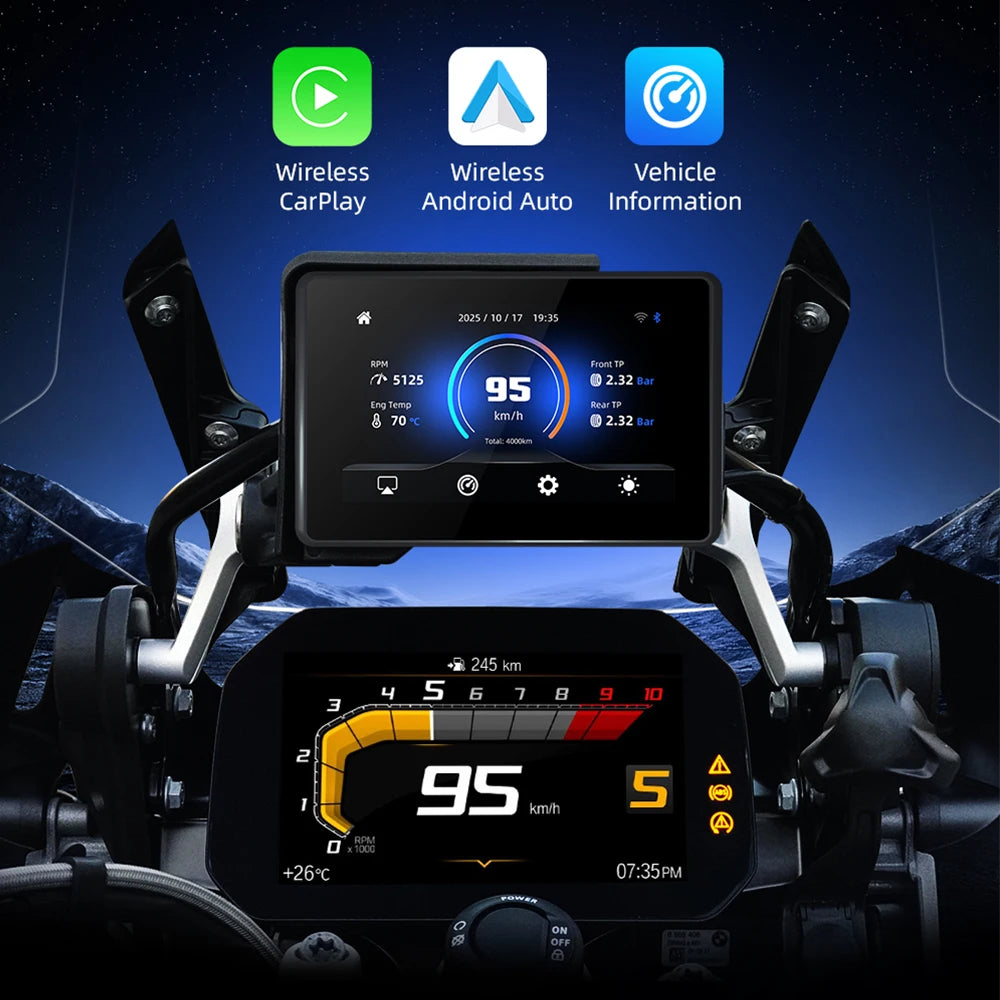 EKIY 5.0" Wireless CarPlay Moto Android Auto For BMW R1200GS R1250GS F800 F900 S1000XR GPS Motorcycle Navigation For WonderWheel