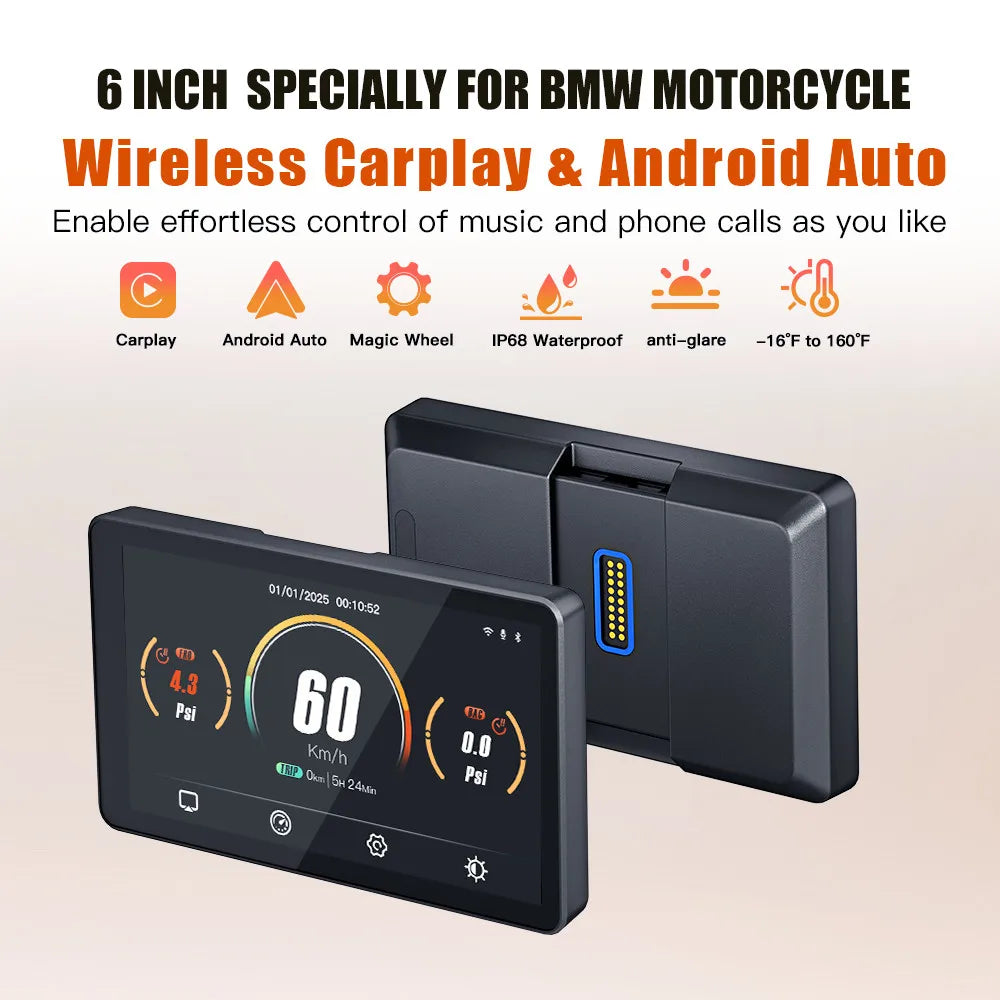 CARABC 6" Motorcycle Navigation Wireless Carplay Android Auto For BMW F750GS XR M1000 R1200GS R1250GS R1300GS S1000XR