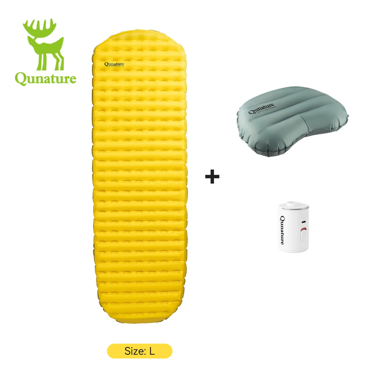 Qunature 3Pcs/set Outdoor Camping Inflatable Mattress Sleeping Bed Hiking Picnic Beach Mats Pillow Inflatable Pump  Air Cushion