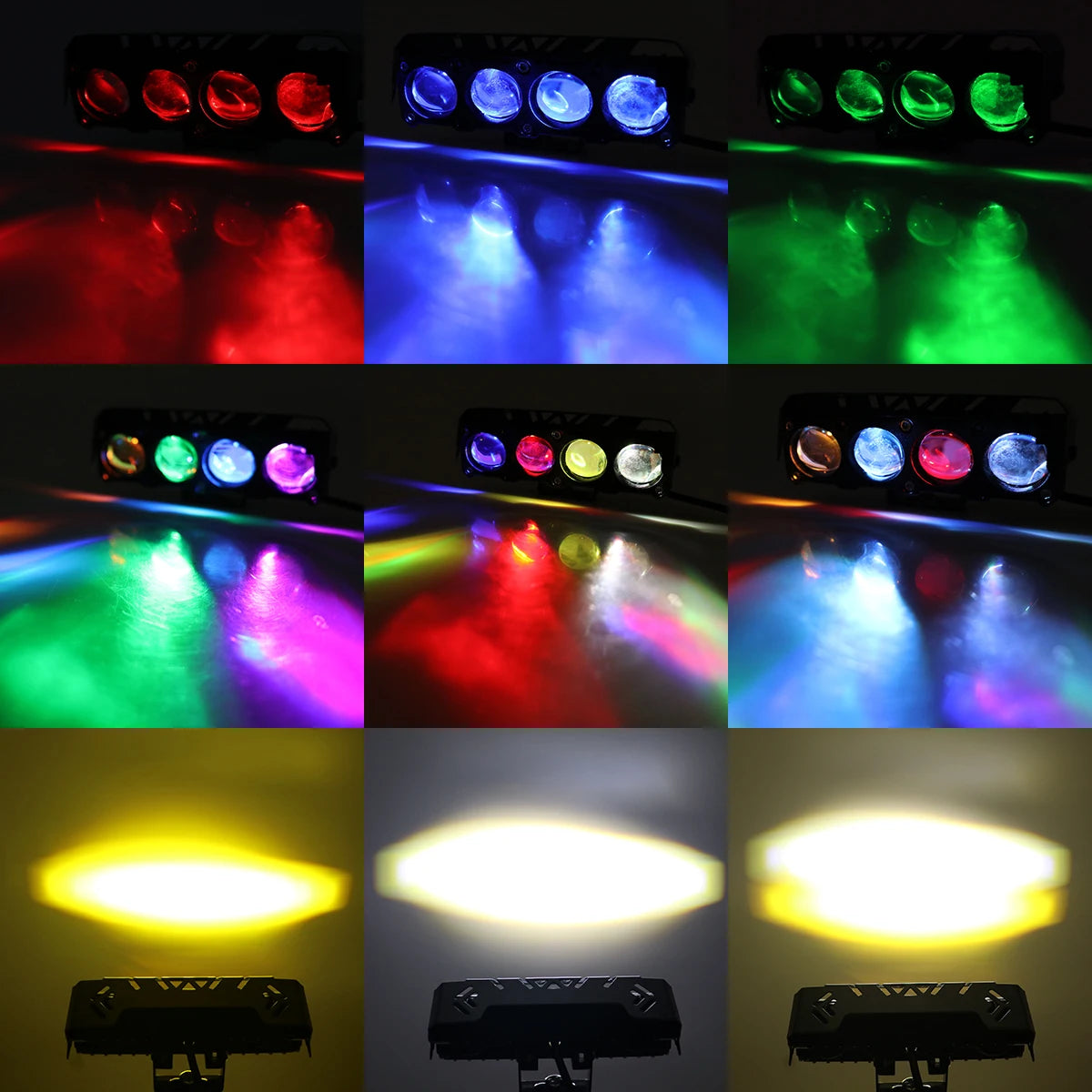 1/2x Motorcycle LED Spotlight Dual Color Hi/Low Beam RGB Halo Fog Lamp for Car SUV UTV 12V 4 Mini Lens Headlight Driving Light