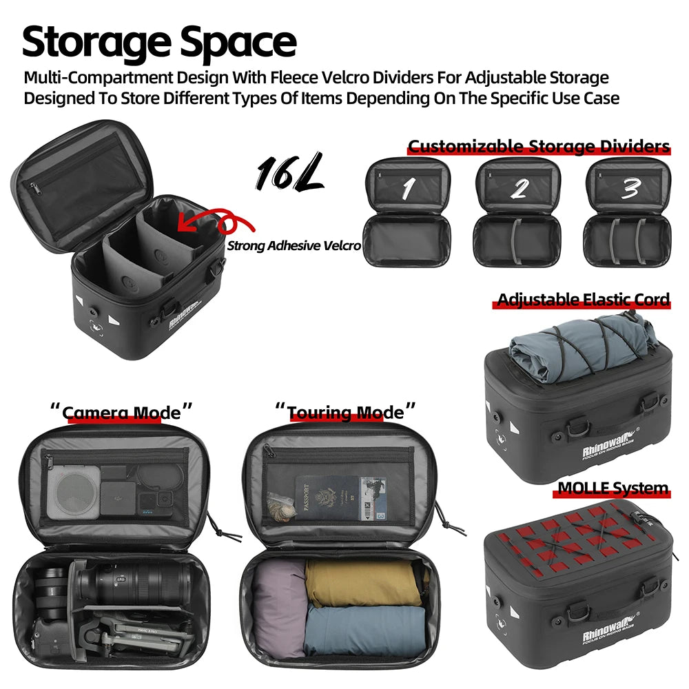 Rhinowalk Motorcycle Top Case Box Bag Waterproof Motor Back Seat Tail Bag Case Backpack 16L 1Or2 PCS Side Case Expansion