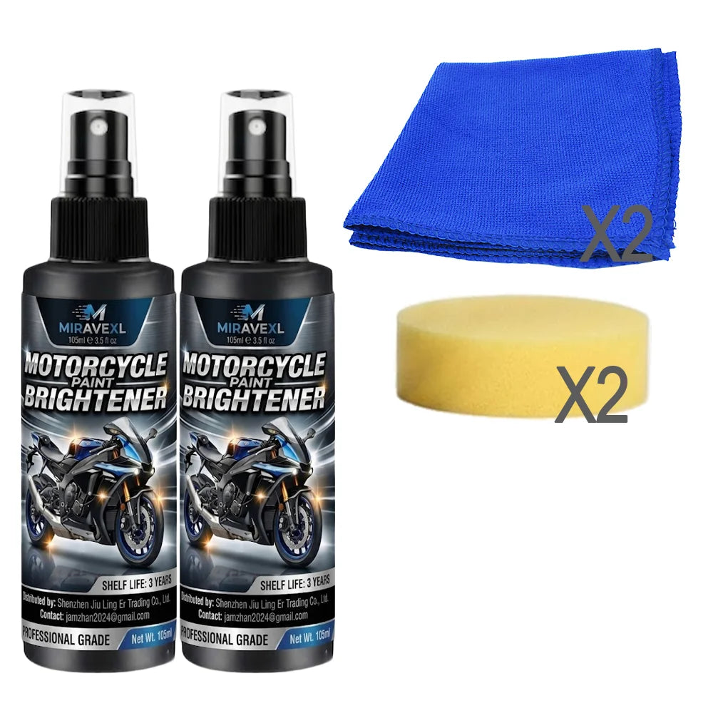 MIRAVEXL Motorcycle Paint Brightener Spray - Professional Polish & High GlossCoating Kit with Large Sponge & Microfiber Cloth