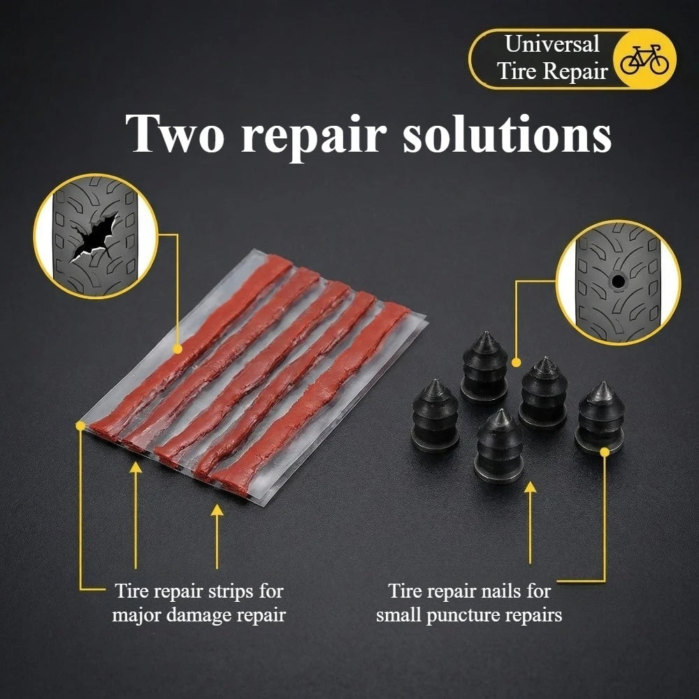 Portable Car Tire Puncture Repair Kit T-Handle Tools Glue Strips Universal for Truck Motorcycle RV Roadside Safety