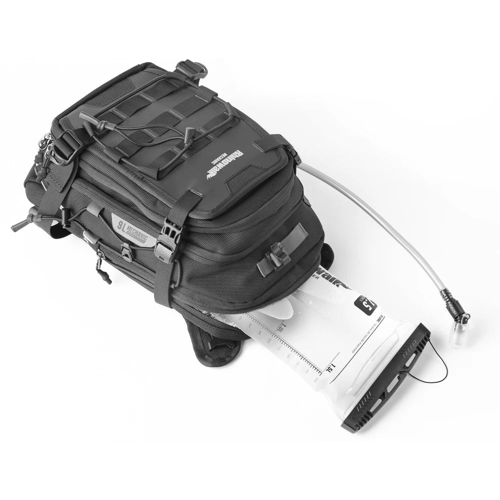 Rhinowalk Motorcycle Tank Bag Motor Set With 1.5L Water Bladder 9L Multi Compartment Backpack Hidden Raincover MOLLE System