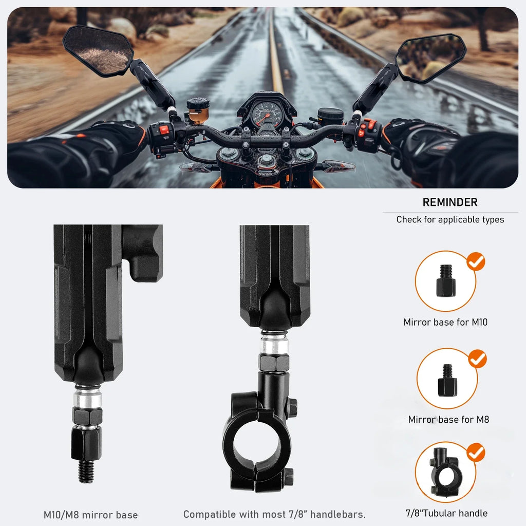 Universal Motorcycle Mirrors Angle Adjustable Folding Handlebar Side Mirror Compatible with Adventure Dirt Street Bike ATV