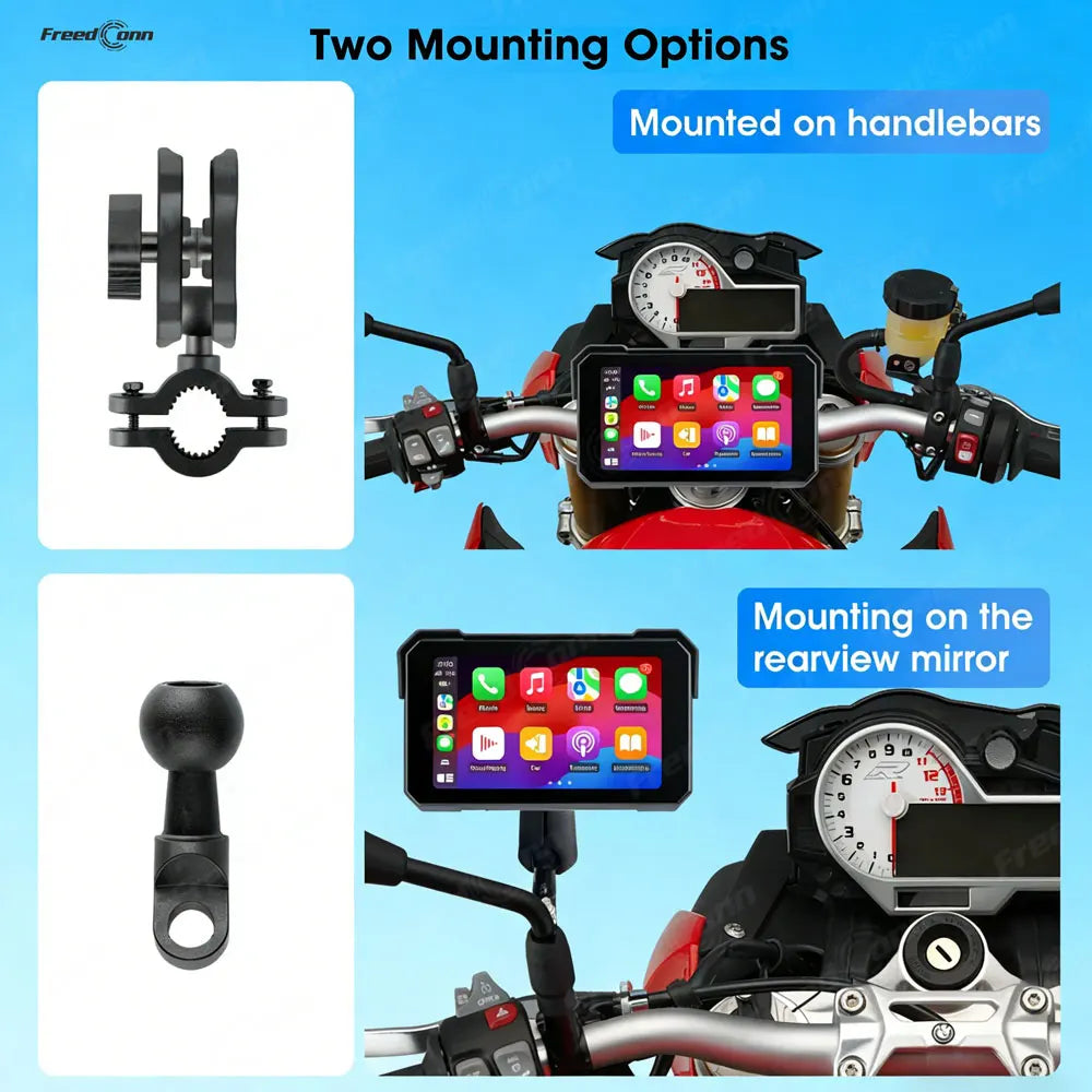 Freedconn Motorcycle Navigation Carplay Android Auto Moto Display Screen Portable Motobike Digital Dashboard Waterproof Monitor