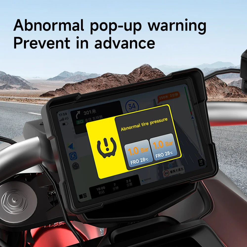 JIUYIN Tire Pressure sensor for Motorcycle Wireless Carplay Android Auto Portable Navigation GPS Screen