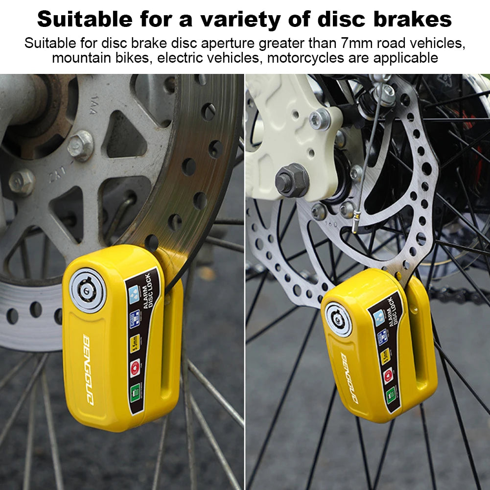 Motorcycle Alarm Lock Wheel Disc Brake Lock with Key Motorbike Scooter Waterproof Anti-theft Aluminum Alloy Security Brakelock
