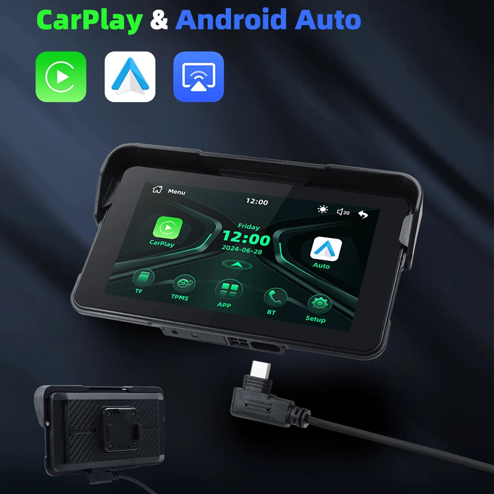EKIY 5 inch Portable Digital Motorcycle Dashboard GPS Motorcycle Navigation Display Screen Wireless CarPlay Moto Android Auto