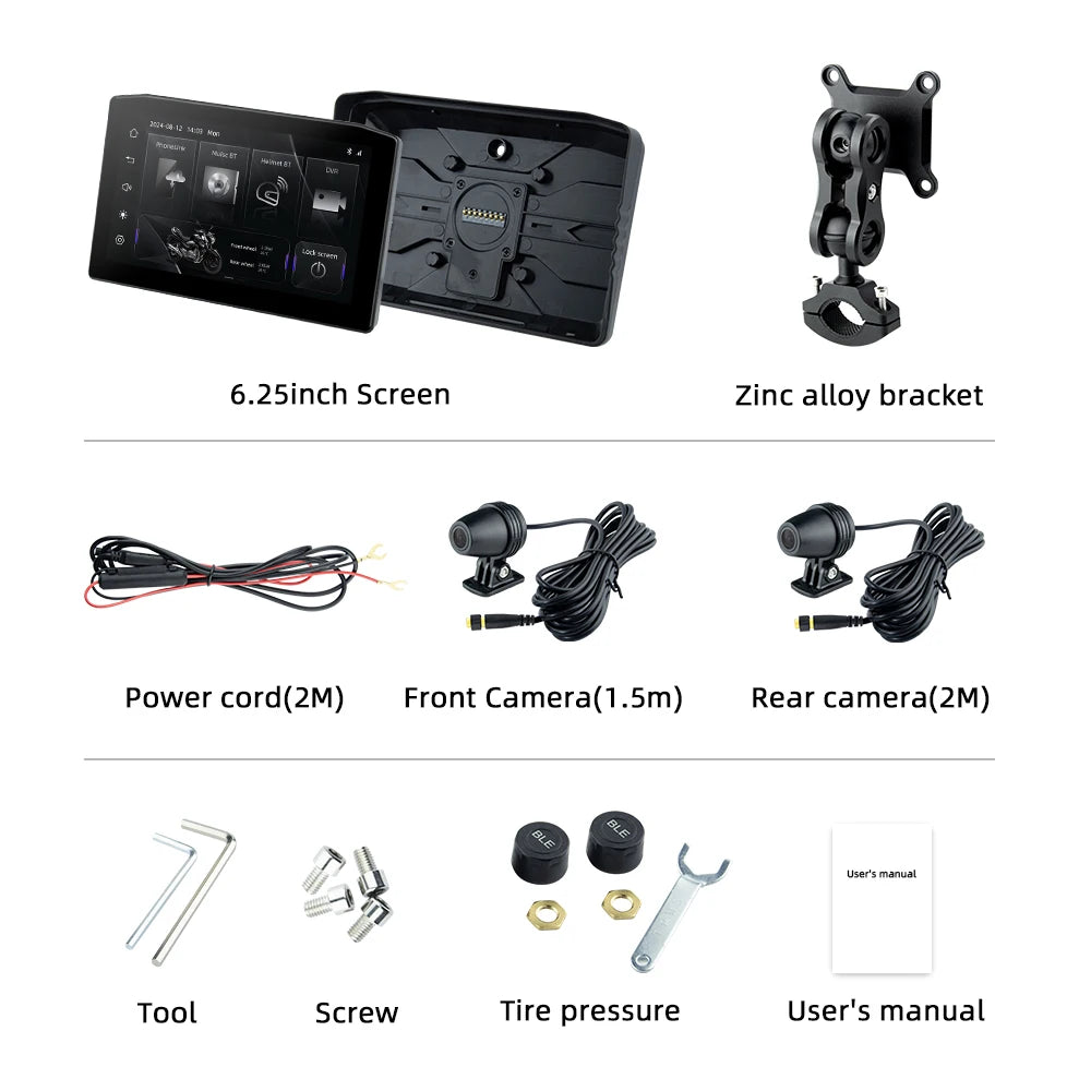 EKIY 6.25" Wireless CarPlay Moto Android Auto Portable Digital Dashboard Anti Theft Removable Screen GPS Motorcycle Navigation