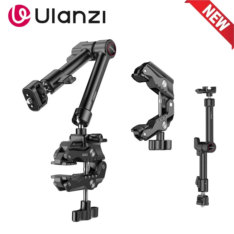 Ulanzi HD02 Quick Release Clamp Bracket Magic Arm Super Clamp with 360° Mini Ball Head 1/4 Screw Clip for SLR Camera Gopro Phone