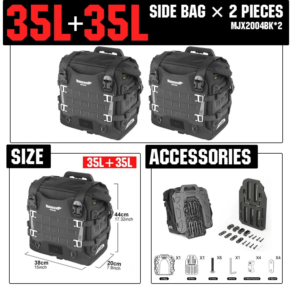 Rhinowalk Motorcycle Side Bag Waterproof 35L 20L Quick Release Bike Saddle Pannier Travel Luggage Storage Riding Bag For BMW KTM