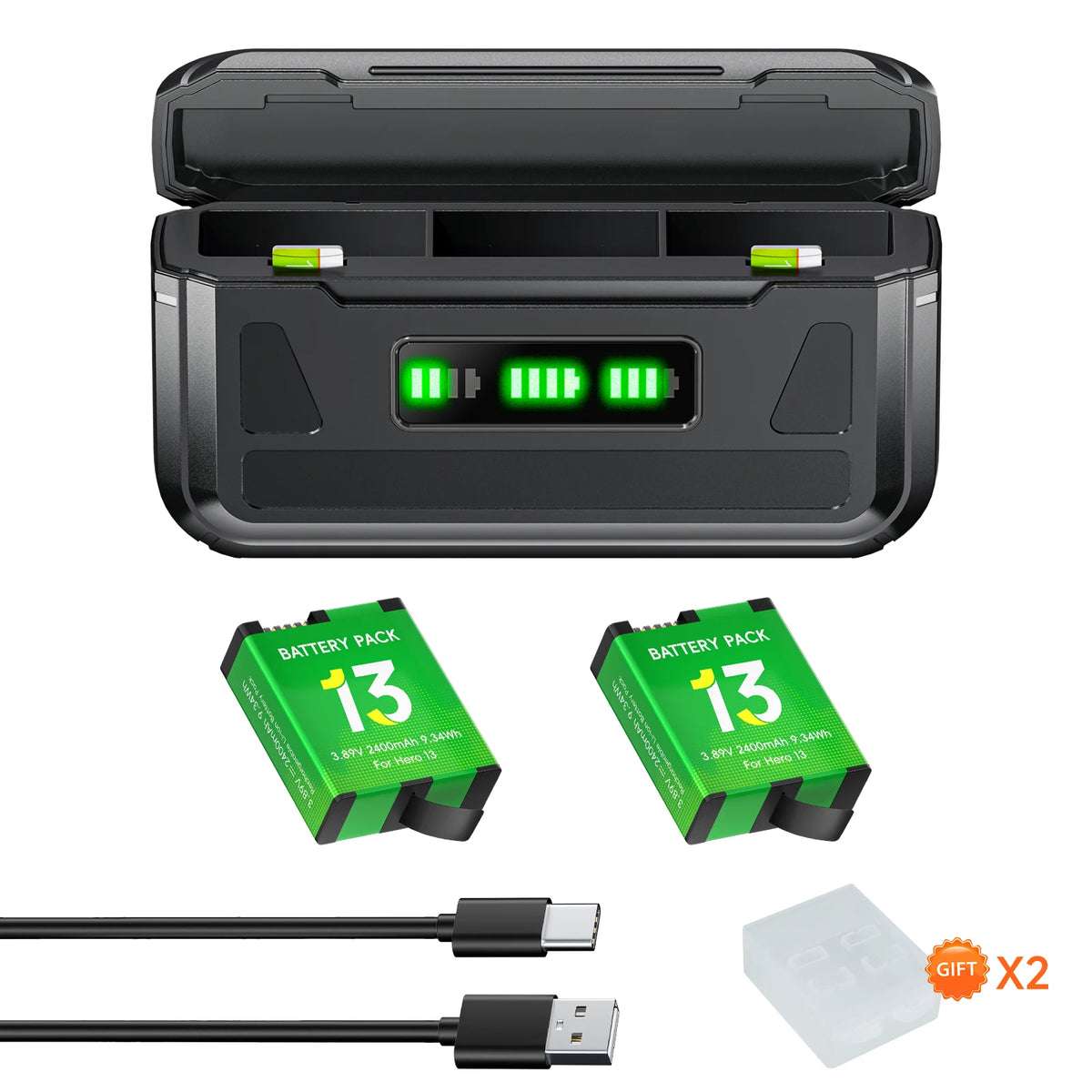 PALO 2400mAh For GoPro Hero 13 Camera Battery + 3 Slots Storage Box Charger For GoPro Mission 1 Series Sport Camera Accessories