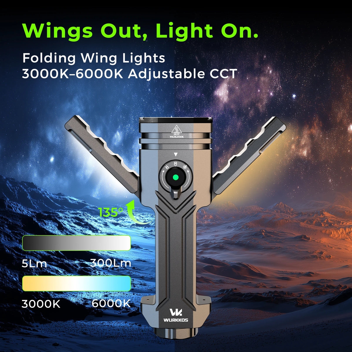 Wurkkos HD02 Flashlight 3200Lumen LED Camping Light, Rechargeable, Magnetic Flashlight, Folding Lantern, Camping & Emergency Use