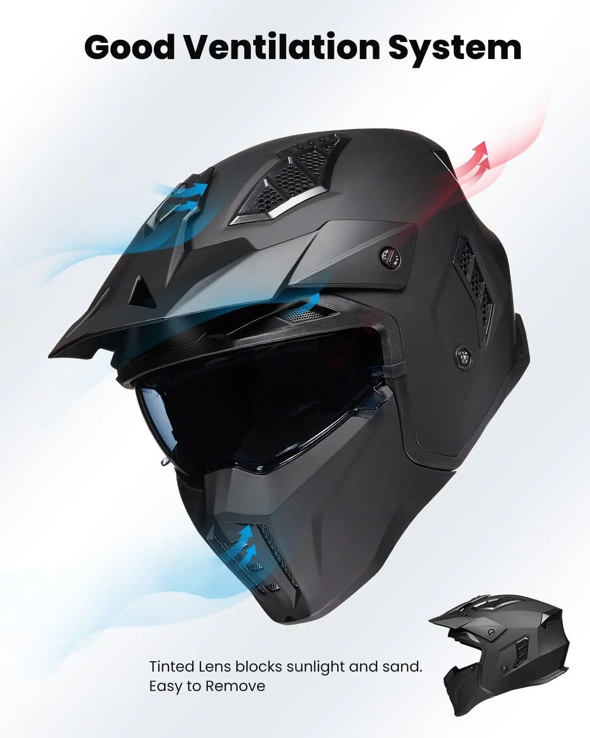 3/4 Open Face Motorcycle Helmet with Visor for Men Women Moped ATV Cruiser Scooter DOT Z302 Matte Black Large