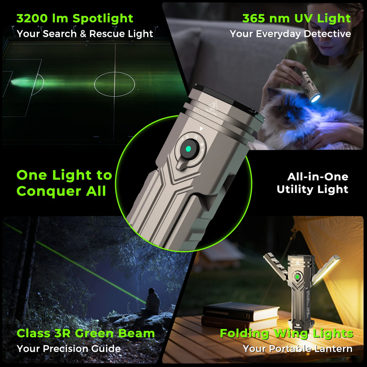 Wurkkos HD02 Flashlight 3200Lumen LED Camping Light, Rechargeable, Magnetic Flashlight, Folding Lantern, Camping & Emergency Use
