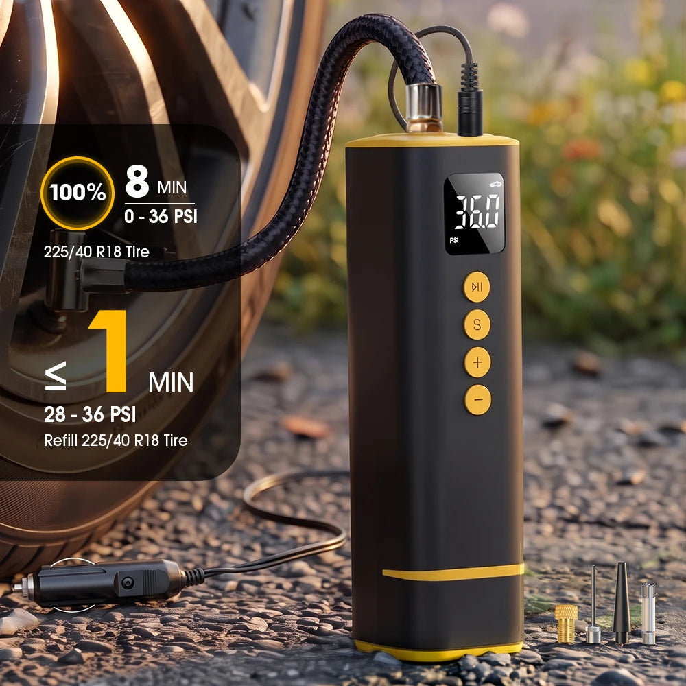 CARSUN 12V Wired Mini Portable Air Compressor 150PSI Digital Tire Inflator Smart LED Auto Shut-off CE for Car E-Bike Moto Balls