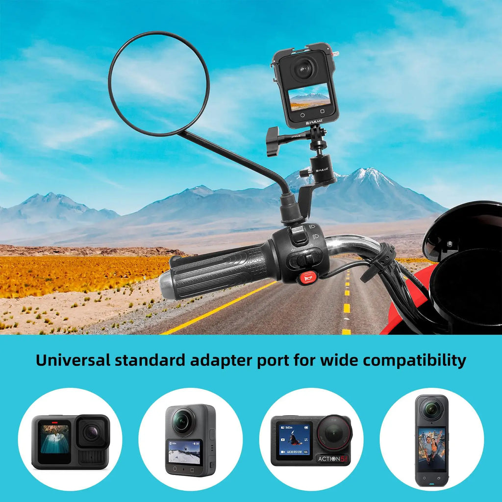 PULUZ Motorcycle Rearview Mirror Aluminum Alloy Action Camera Holder Mount