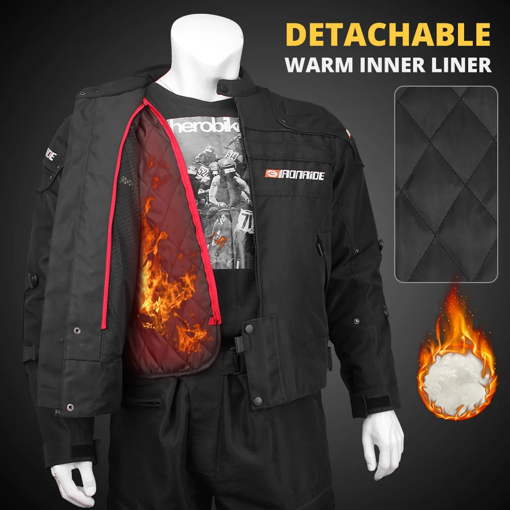 Men's Motorcycle Jacket Anti-Fall Wear-Resistant Motocross Riding Clothing Windproof Motorbike Jacket With 5pcs Protector