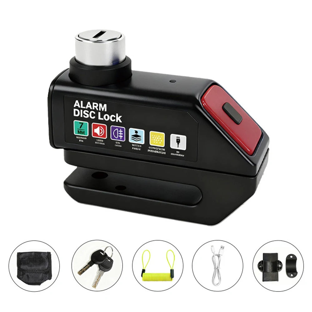 Motorcycle Alarm Disc Brake Lock 120dB Loud Anti Theft Alarma Security Moto Wheel Disk Padlock Waterproof Motorcycle Disc Lock