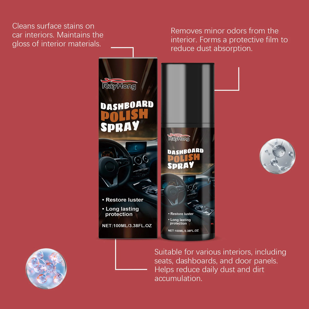 Car Interior Polishing Spray Interior Instrument Panel Cleaning Dirt Refurbishment Daily Maintenance Spray
